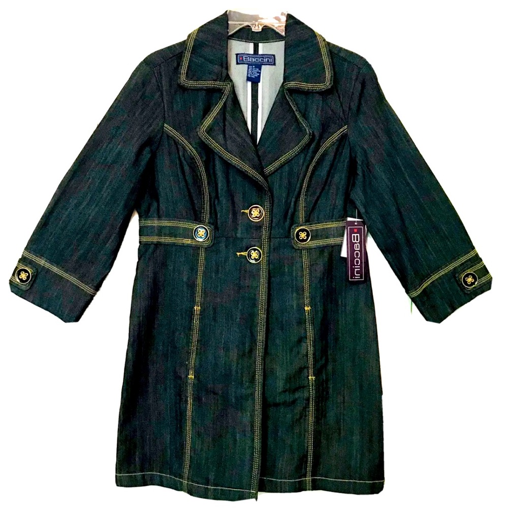 Womens Baccini Denim Peacoat Style Jacket Dark Blue Size PL (Petite Large)